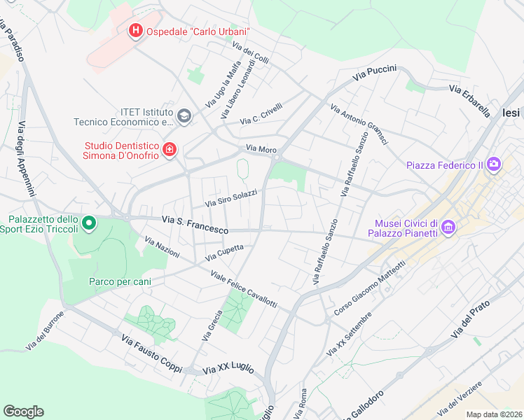 map of restaurants, bars, coffee shops, grocery stores, and more near 26 Viale Giuseppe Verdi in Jesi