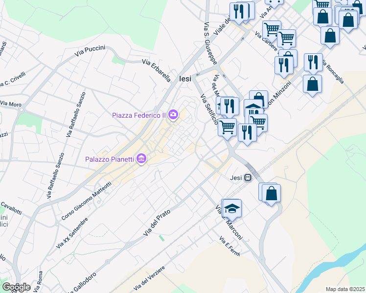 map of restaurants, bars, coffee shops, grocery stores, and more near 9 Via delle Conce in Jesi