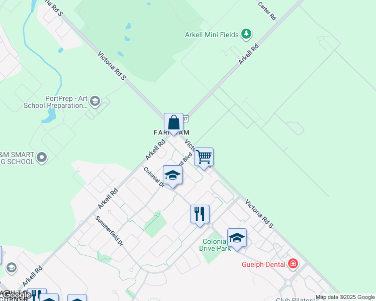 map of restaurants, bars, coffee shops, grocery stores, and more near 106 Bard Boulevard in Guelph
