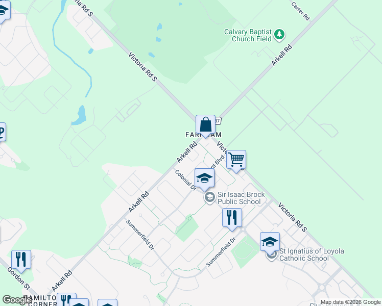map of restaurants, bars, coffee shops, grocery stores, and more near 361 Arkell Road in Guelph