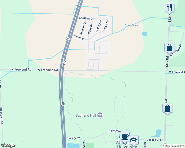 map of restaurants, bars, coffee shops, grocery stores, and more near 2654-2758 West Freeland Road in Saginaw