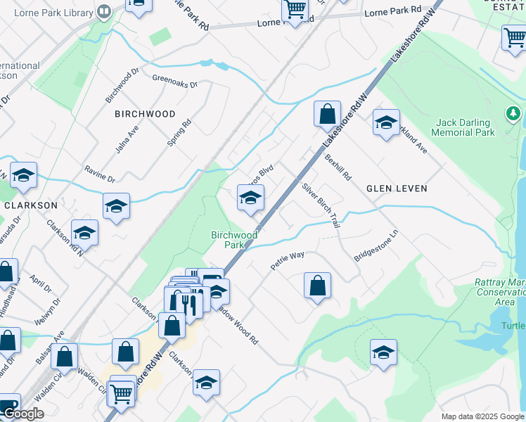 map of restaurants, bars, coffee shops, grocery stores, and more near 1015 Johnsons Lane in Mississauga