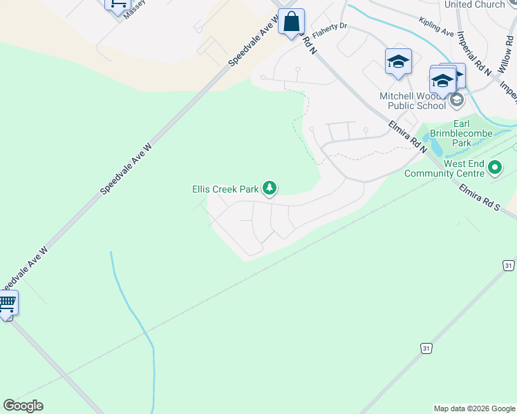 map of restaurants, bars, coffee shops, grocery stores, and more near 4 Drone Crescent in Guelph