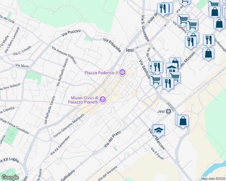 map of restaurants, bars, coffee shops, grocery stores, and more near 14 Arco del Magistrato in Jesi