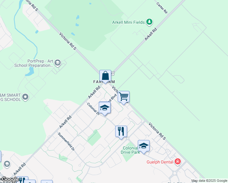 map of restaurants, bars, coffee shops, grocery stores, and more near 106 Bard Boulevard in Guelph