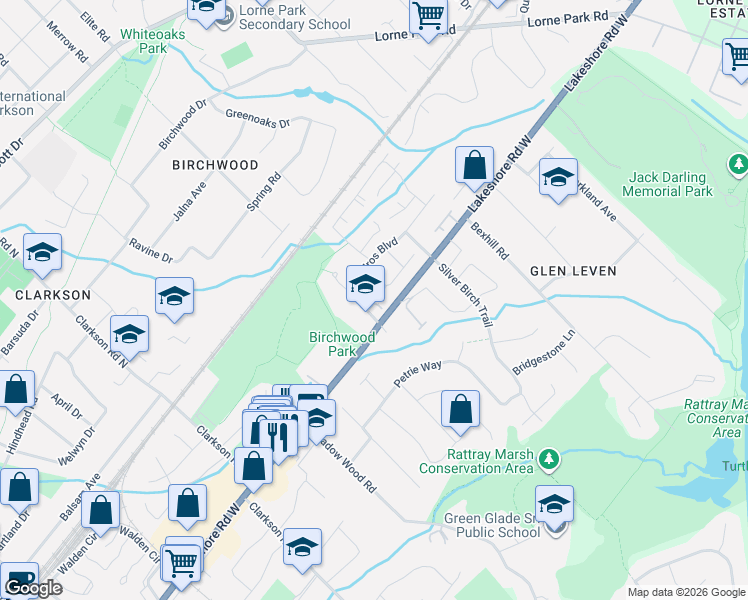 map of restaurants, bars, coffee shops, grocery stores, and more near in Mississauga