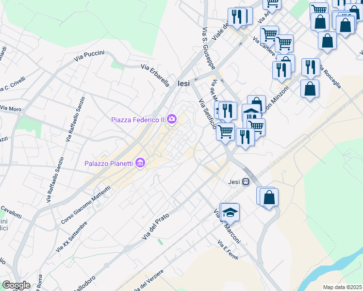 map of restaurants, bars, coffee shops, grocery stores, and more near 9 Via delle Conce in Jesi