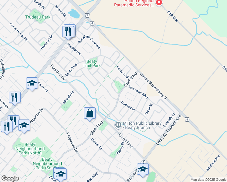 map of restaurants, bars, coffee shops, grocery stores, and more near 811 Watson Terrace in Milton