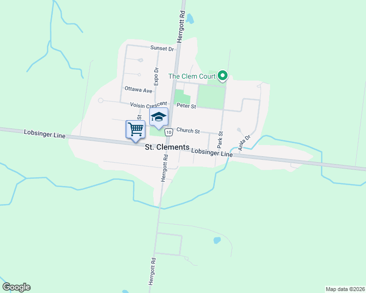 map of restaurants, bars, coffee shops, grocery stores, and more near 3532 Lobsinger Line in Saint Clements