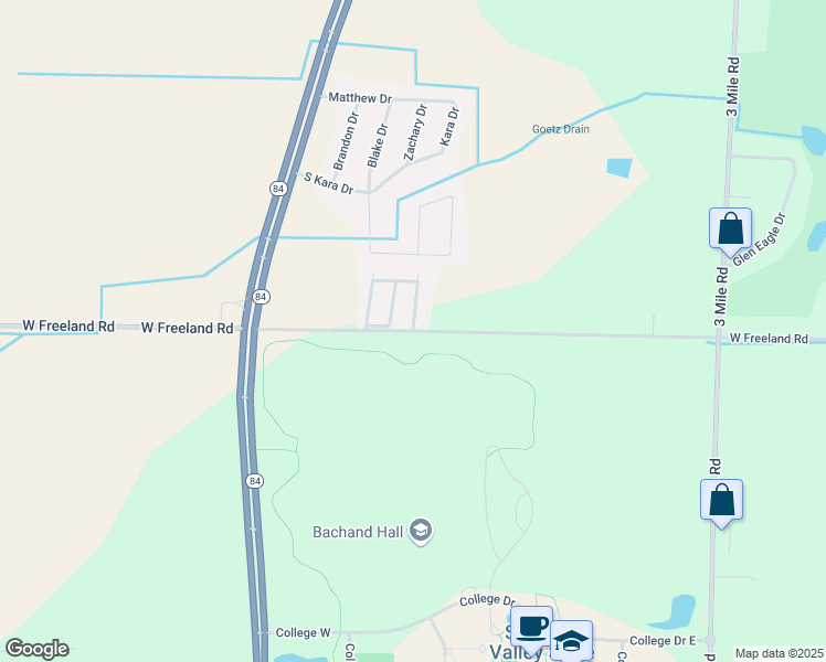 map of restaurants, bars, coffee shops, grocery stores, and more near 2654 West Freeland Road in Saginaw