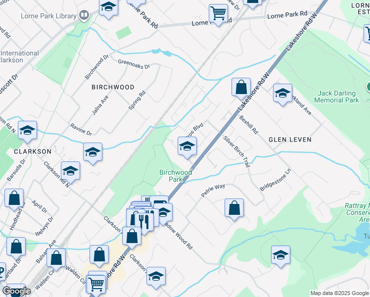 map of restaurants, bars, coffee shops, grocery stores, and more near 1039 Johnsons Lane in Mississauga