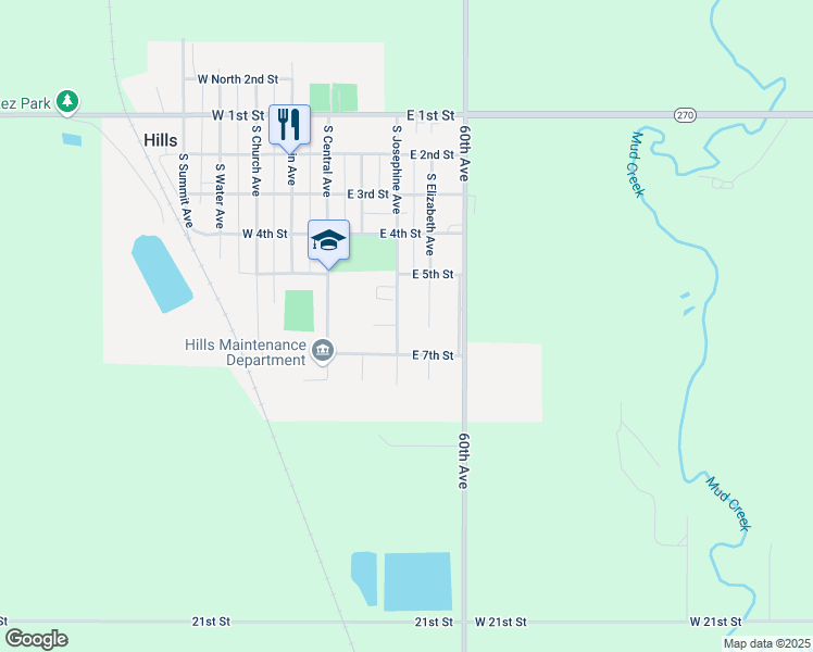 map of restaurants, bars, coffee shops, grocery stores, and more near 403 East 7th Street in Hills
