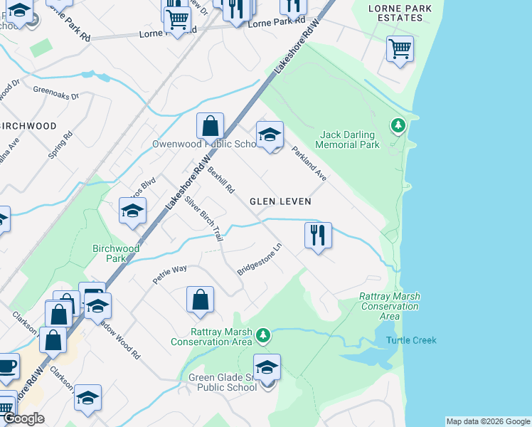 map of restaurants, bars, coffee shops, grocery stores, and more near 1340 Contour Drive in Mississauga