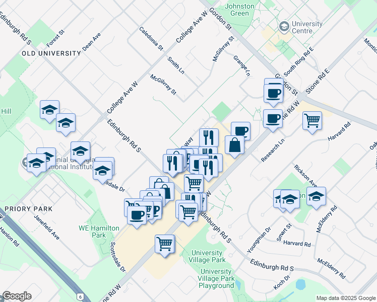 map of restaurants, bars, coffee shops, grocery stores, and more near in Guelph