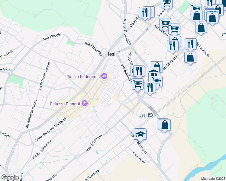 map of restaurants, bars, coffee shops, grocery stores, and more near 12A Via Valle in Jesi