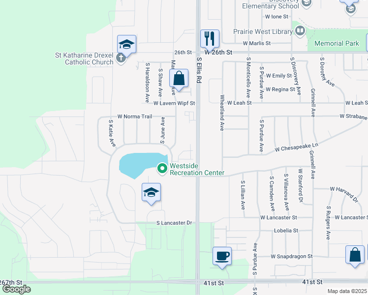 map of restaurants, bars, coffee shops, grocery stores, and more near S Mary Beth Ave in Sioux Falls