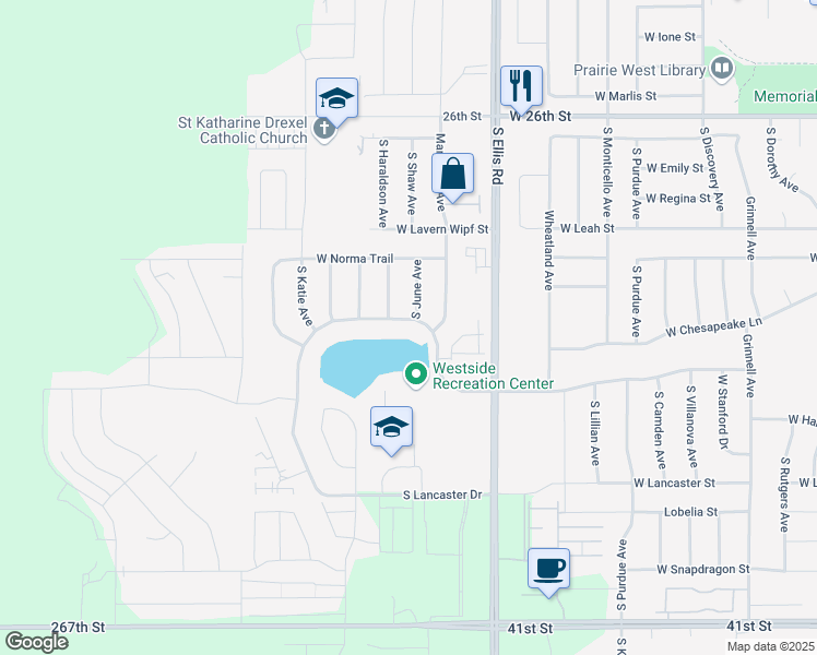 map of restaurants, bars, coffee shops, grocery stores, and more near 2305 South June Avenue in Sioux Falls