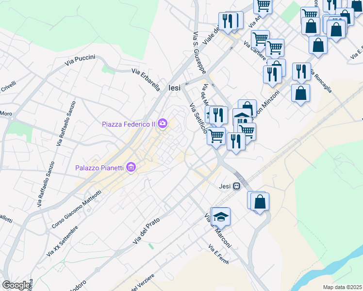 map of restaurants, bars, coffee shops, grocery stores, and more near 12A Via Valle in Jesi