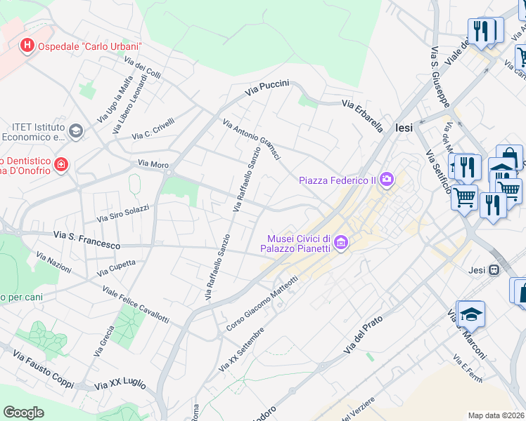 map of restaurants, bars, coffee shops, grocery stores, and more near 5 Via Magini Coletti in Jesi