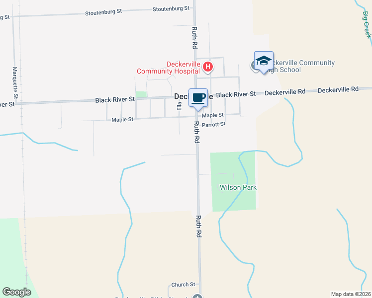 map of restaurants, bars, coffee shops, grocery stores, and more near 3383 Main Street in Deckerville