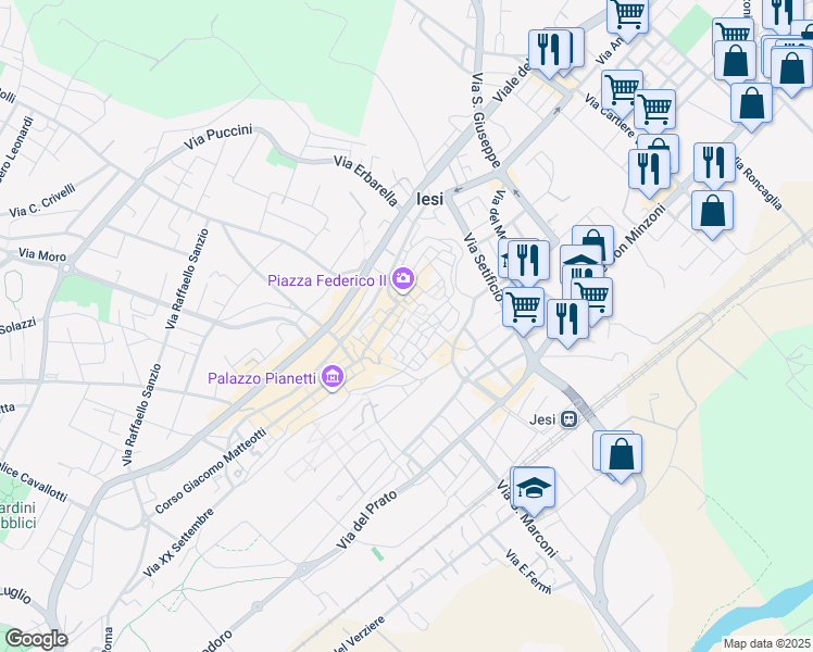 map of restaurants, bars, coffee shops, grocery stores, and more near 2B Piazza Federico II in Jesi