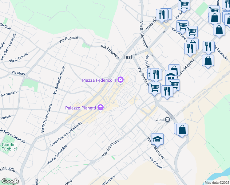 map of restaurants, bars, coffee shops, grocery stores, and more near 2B Piazza Federico II in Jesi