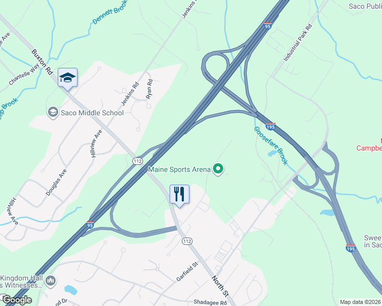 map of restaurants, bars, coffee shops, grocery stores, and more near 351 North Street in Saco