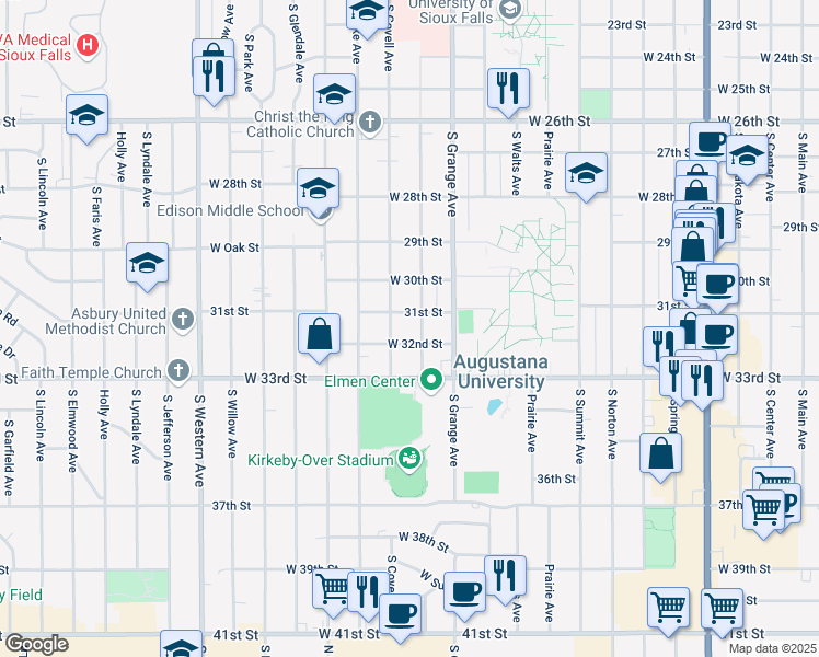 map of restaurants, bars, coffee shops, grocery stores, and more near 2307 South Euclid Avenue in Sioux Falls