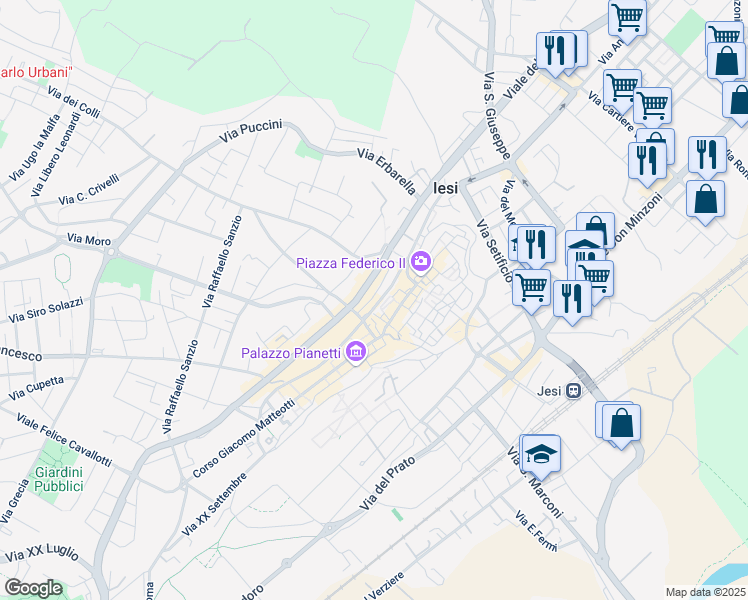 map of restaurants, bars, coffee shops, grocery stores, and more near 9 Via Nazario Sauro in Jesi