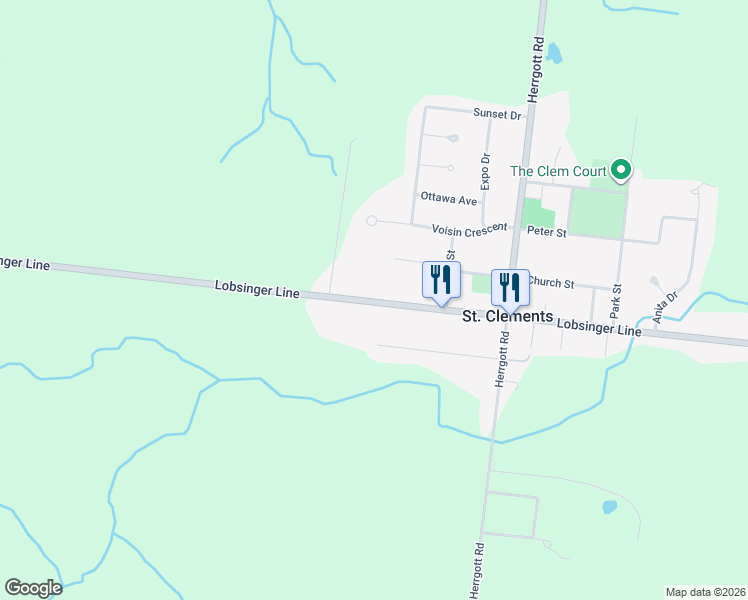 map of restaurants, bars, coffee shops, grocery stores, and more near 3697 Waterloo Regional Road 15 in Saint Clements