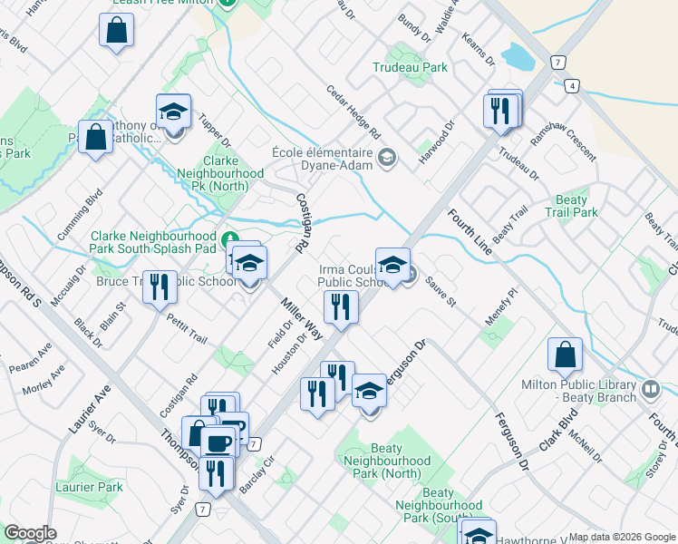map of restaurants, bars, coffee shops, grocery stores, and more near 556 Allport Gate in Milton