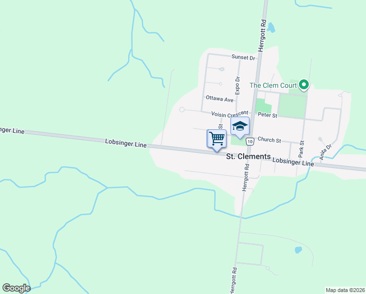 map of restaurants, bars, coffee shops, grocery stores, and more near 3697 Waterloo Regional Road 15 in Saint Clements