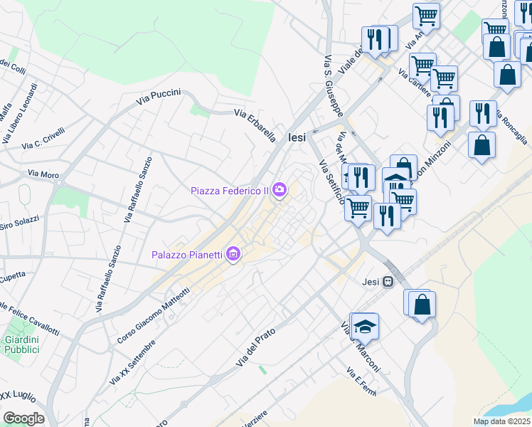 map of restaurants, bars, coffee shops, grocery stores, and more near 2B Piazza Federico II in Jesi