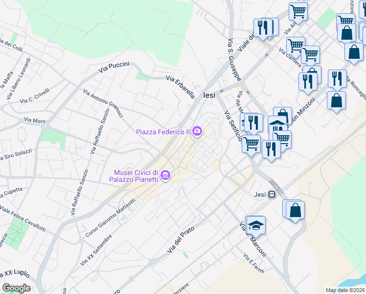 map of restaurants, bars, coffee shops, grocery stores, and more near 9 Via Nazario Sauro in Jesi