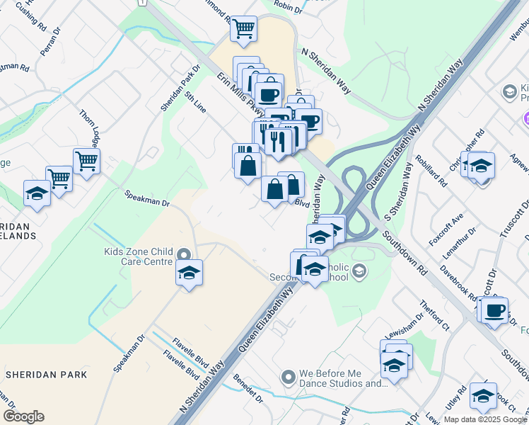 map of restaurants, bars, coffee shops, grocery stores, and more near 2088 Leanne Boulevard in Mississauga