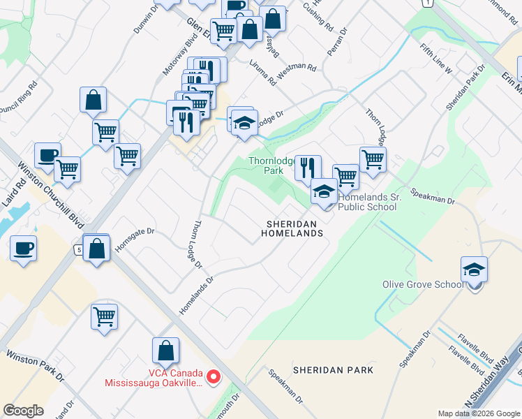 map of restaurants, bars, coffee shops, grocery stores, and more near 2496 Vineland Road in Mississauga