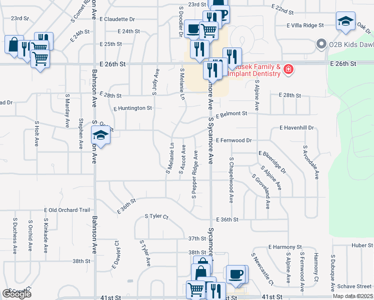 map of restaurants, bars, coffee shops, grocery stores, and more near 2404 South Ascot Avenue in Sioux Falls