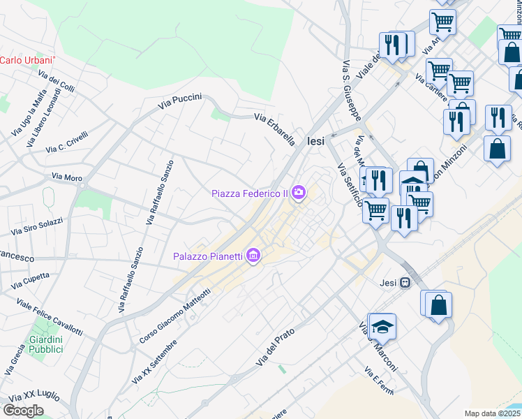 map of restaurants, bars, coffee shops, grocery stores, and more near 9 Via Nazario Sauro in Jesi