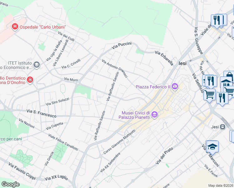 map of restaurants, bars, coffee shops, grocery stores, and more near 5 Via Magini Coletti in Jesi