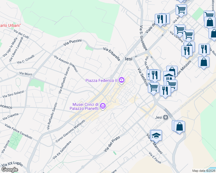 map of restaurants, bars, coffee shops, grocery stores, and more near 9 Via Nazario Sauro in Jesi