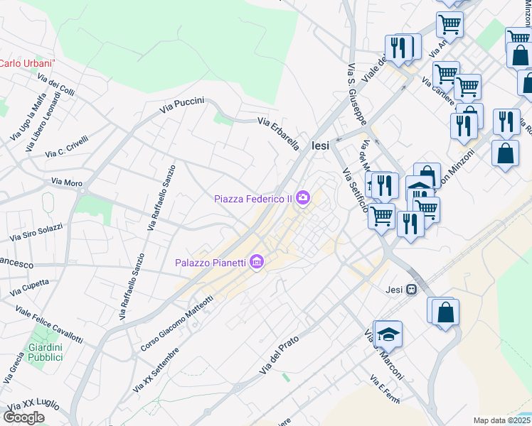 map of restaurants, bars, coffee shops, grocery stores, and more near 9 Via Nazario Sauro in Jesi