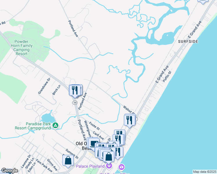 map of restaurants, bars, coffee shops, grocery stores, and more near 42 Walnut Street in Old Orchard Beach