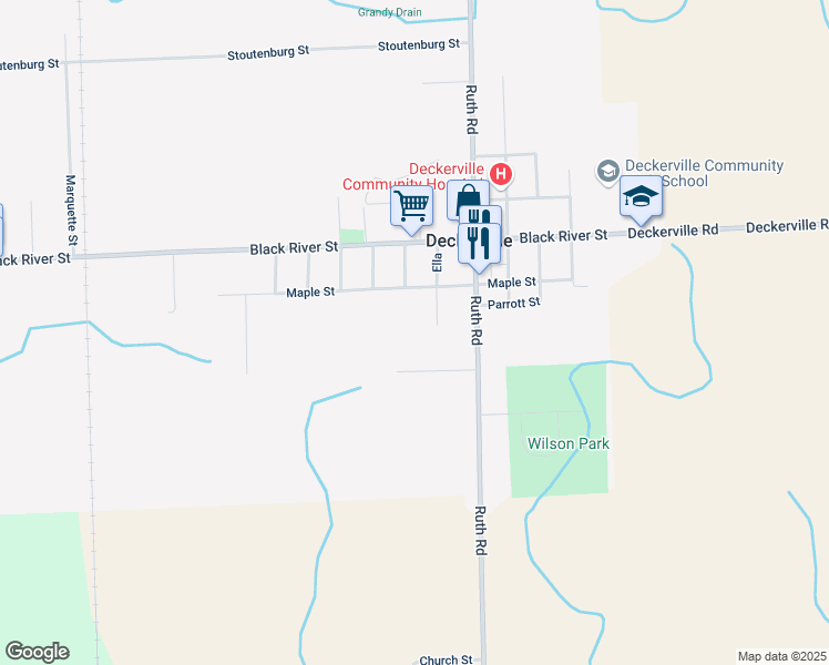 map of restaurants, bars, coffee shops, grocery stores, and more near 3387 Ella in Deckerville