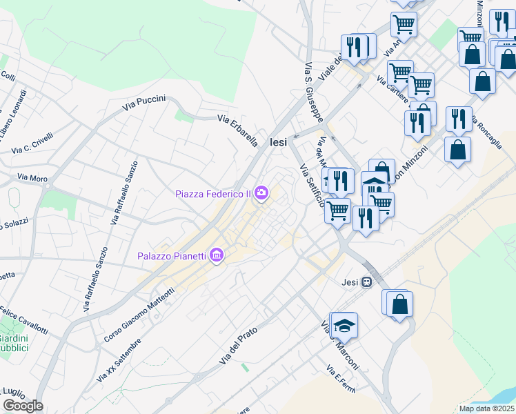 map of restaurants, bars, coffee shops, grocery stores, and more near 2B Piazza Federico II in Jesi