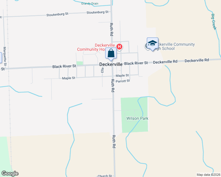 map of restaurants, bars, coffee shops, grocery stores, and more near 3383 Main Street in Deckerville