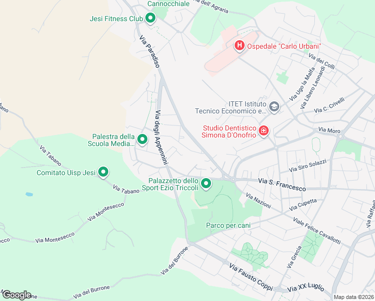 map of restaurants, bars, coffee shops, grocery stores, and more near 6 Via Monte Catria in Jesi