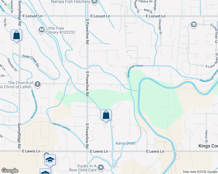 map of restaurants, bars, coffee shops, grocery stores, and more near 1711 Ruth Lane in Nampa