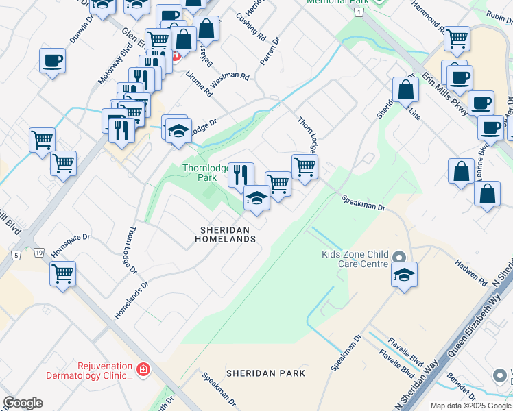 map of restaurants, bars, coffee shops, grocery stores, and more near 2396 Homelands Drive in Mississauga
