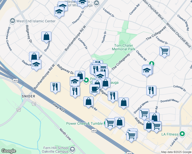 map of restaurants, bars, coffee shops, grocery stores, and more near in Mississauga