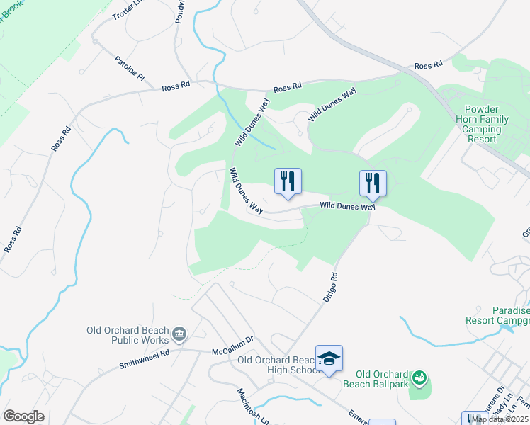 map of restaurants, bars, coffee shops, grocery stores, and more near 51 Wild Dunes Way in Old Orchard Beach